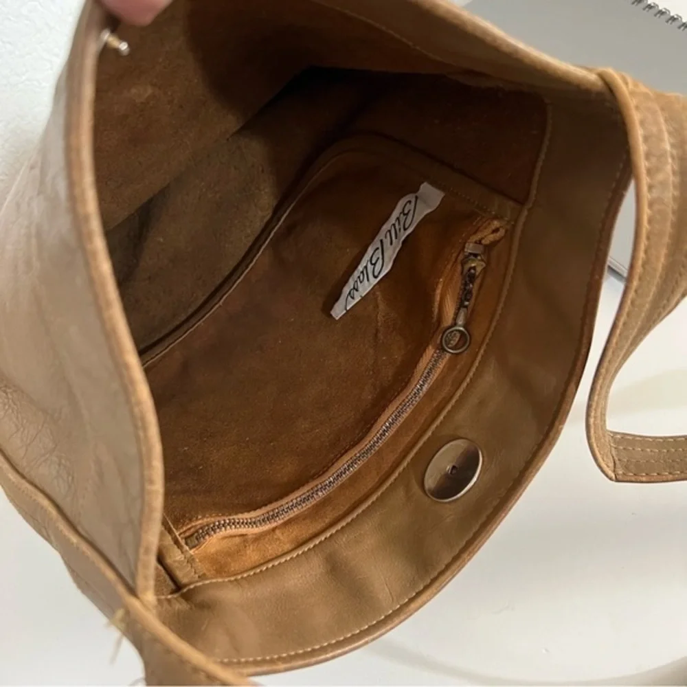 Vintage Bill Blass Nutmeg Tan Genuine Leather Messenger Laptop Bag Tote Murse